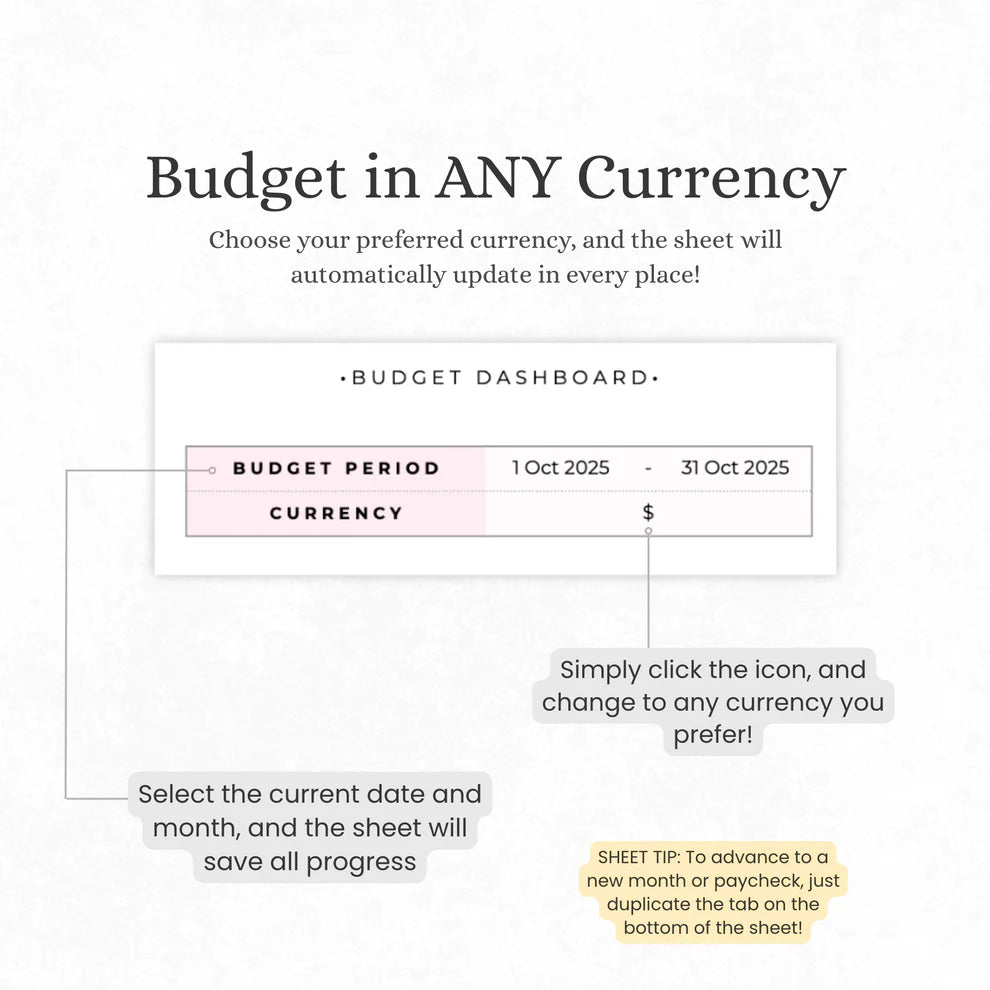 Budgeting template for Excel & Google Sheets (all currencies)